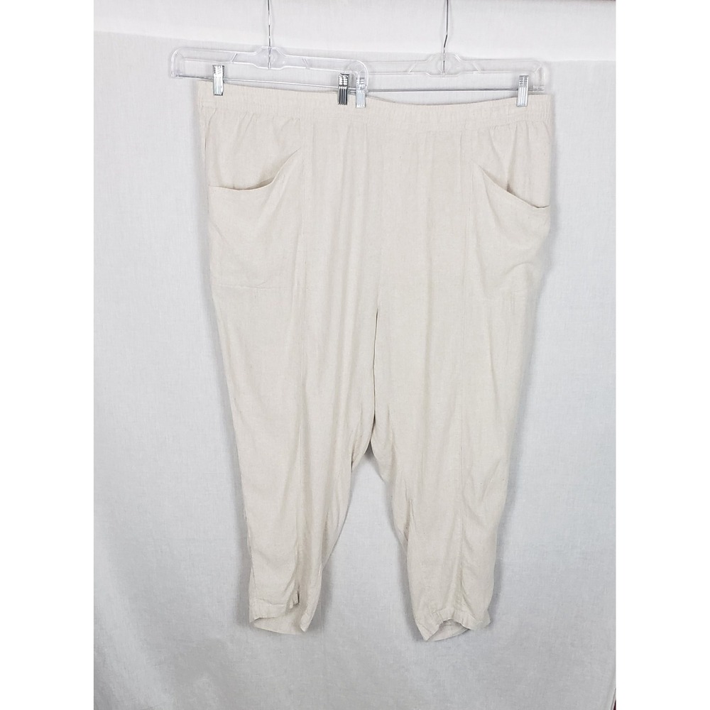 Old Navy Womens 4X Linen Blend Relaxed Tapered Pants Oatmeal Beige Casual Spring